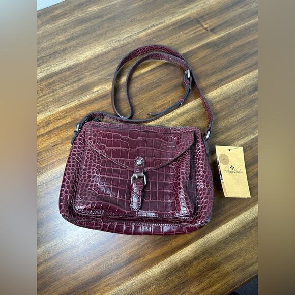 NWT Patricia Nash Plum 10th Anniversary Crossbody Bag Croc Leather Top Zip - Picture 1 of 11
